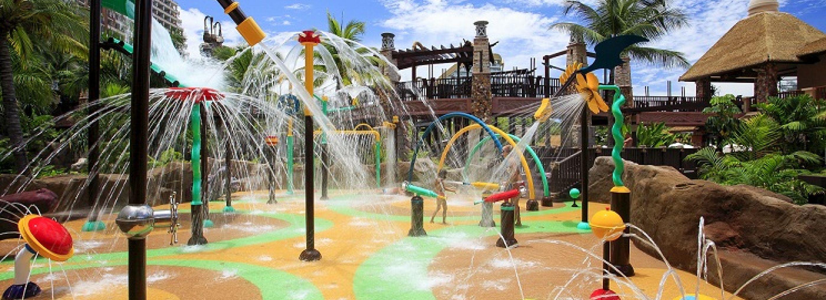 Colourful rubber flooring in a waterpark.