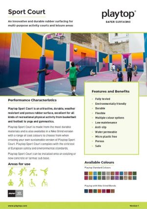 Screenshot of the Playtop Sports Court flooring information leaflet.